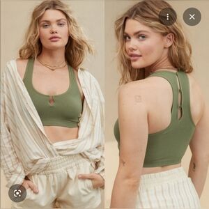 Aerie Superchill Seamless Ring Bra Top In Olive Green